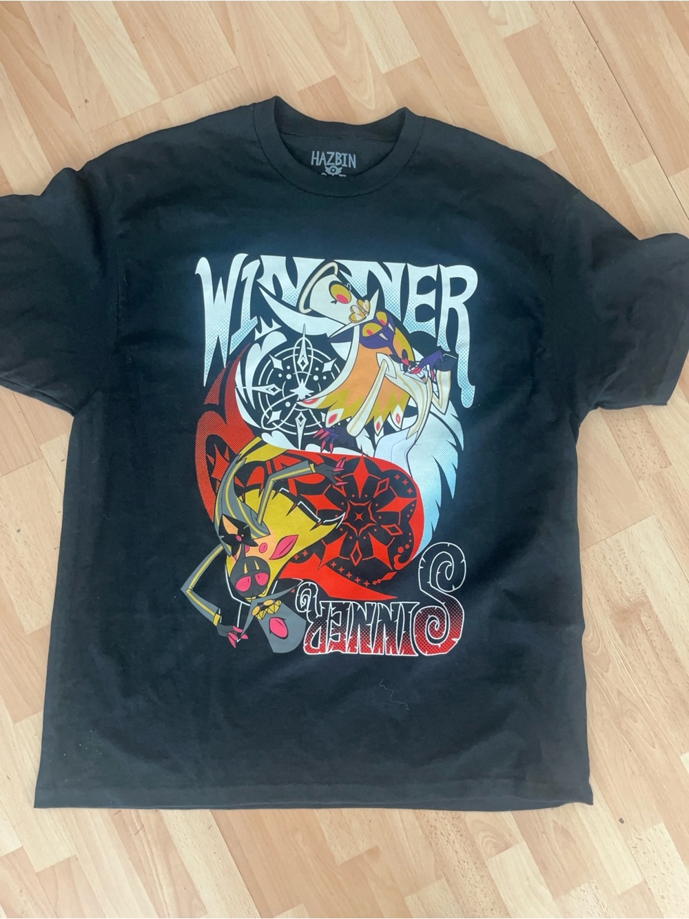 Hot Topic Black Short-Sleeve Tee with Multicolor Anime-Style Print